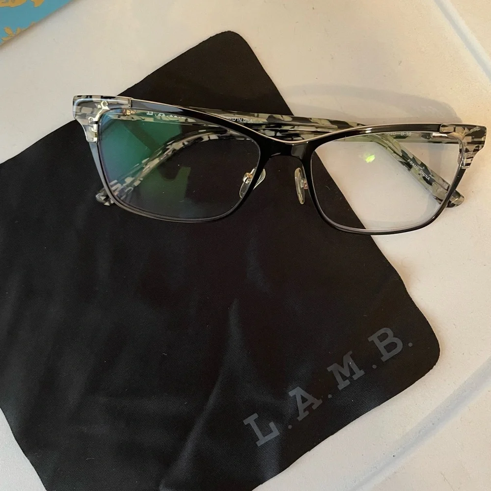 L.A.M.B. Black and Gray Patterned Eyeglasses with Case and cloth - Picture 1 of 10